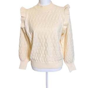 FRNCH Paris Cream Ruffle Shoulder Mock Neck Sweater Size S